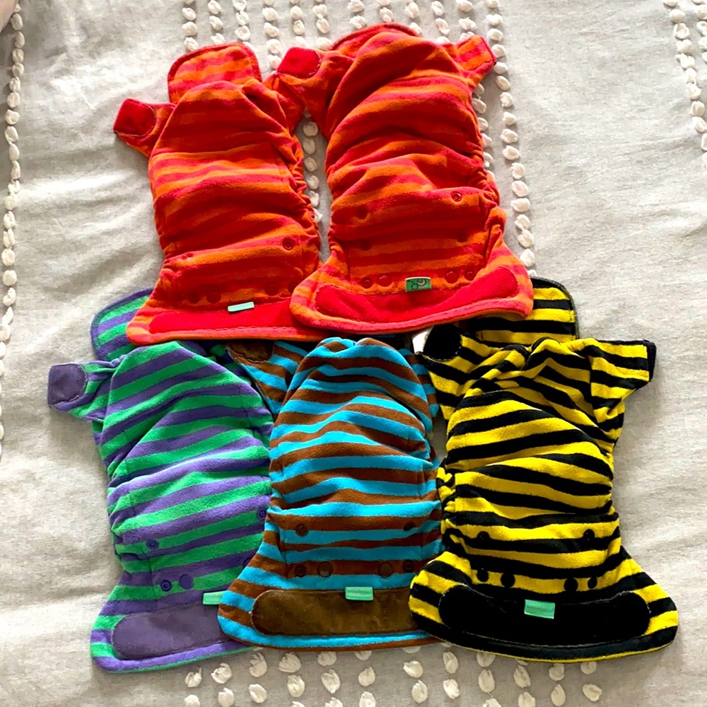Five (5) striped fitted diapers
